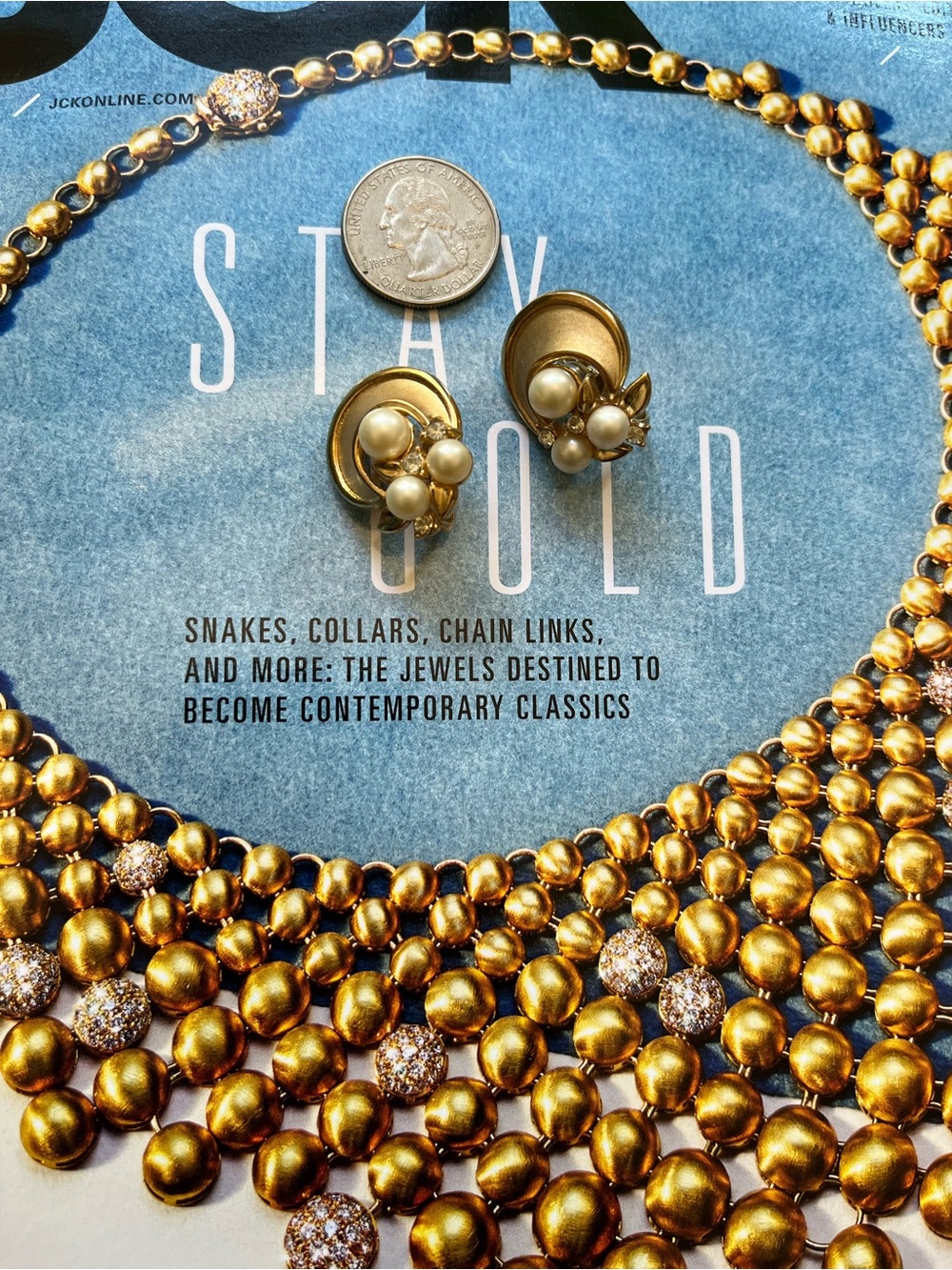 Trifari Gold-Tone Pearl Cluster Necklace Accent